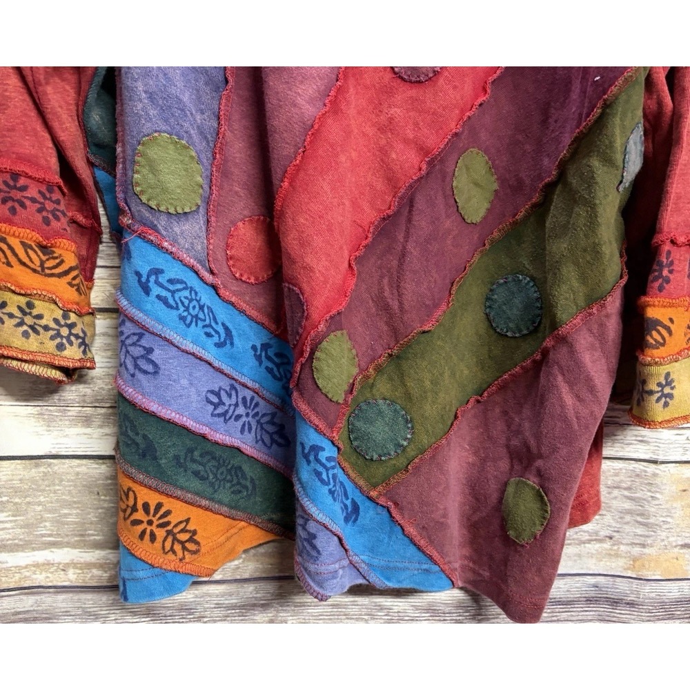 Greater Good Patchwork Boho Top 3XL  Colorful Rainbow‎ Artsy Hippie Raw Edge - Picture 5 of 8